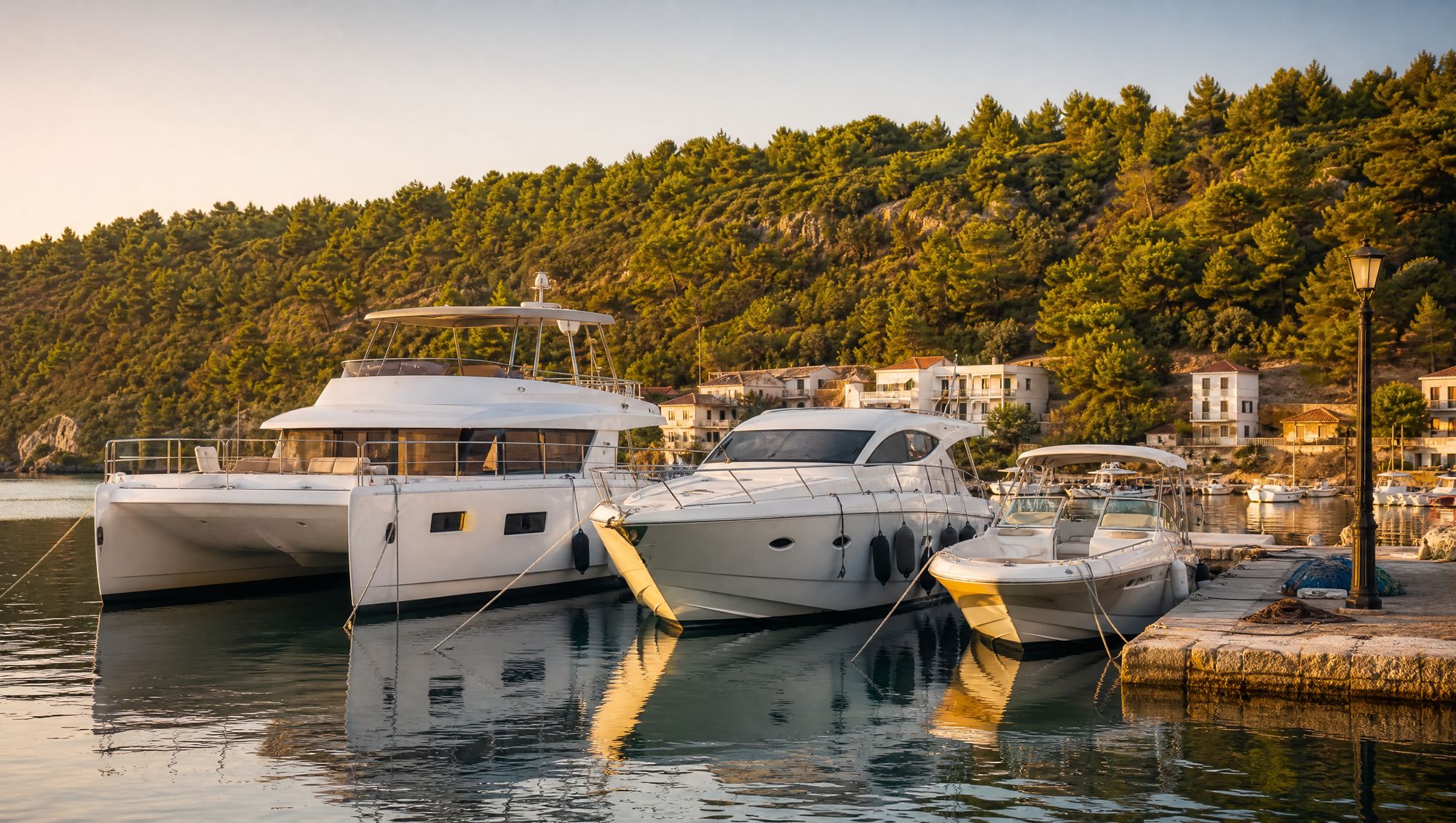 The three yachts of the fleet moored side by side