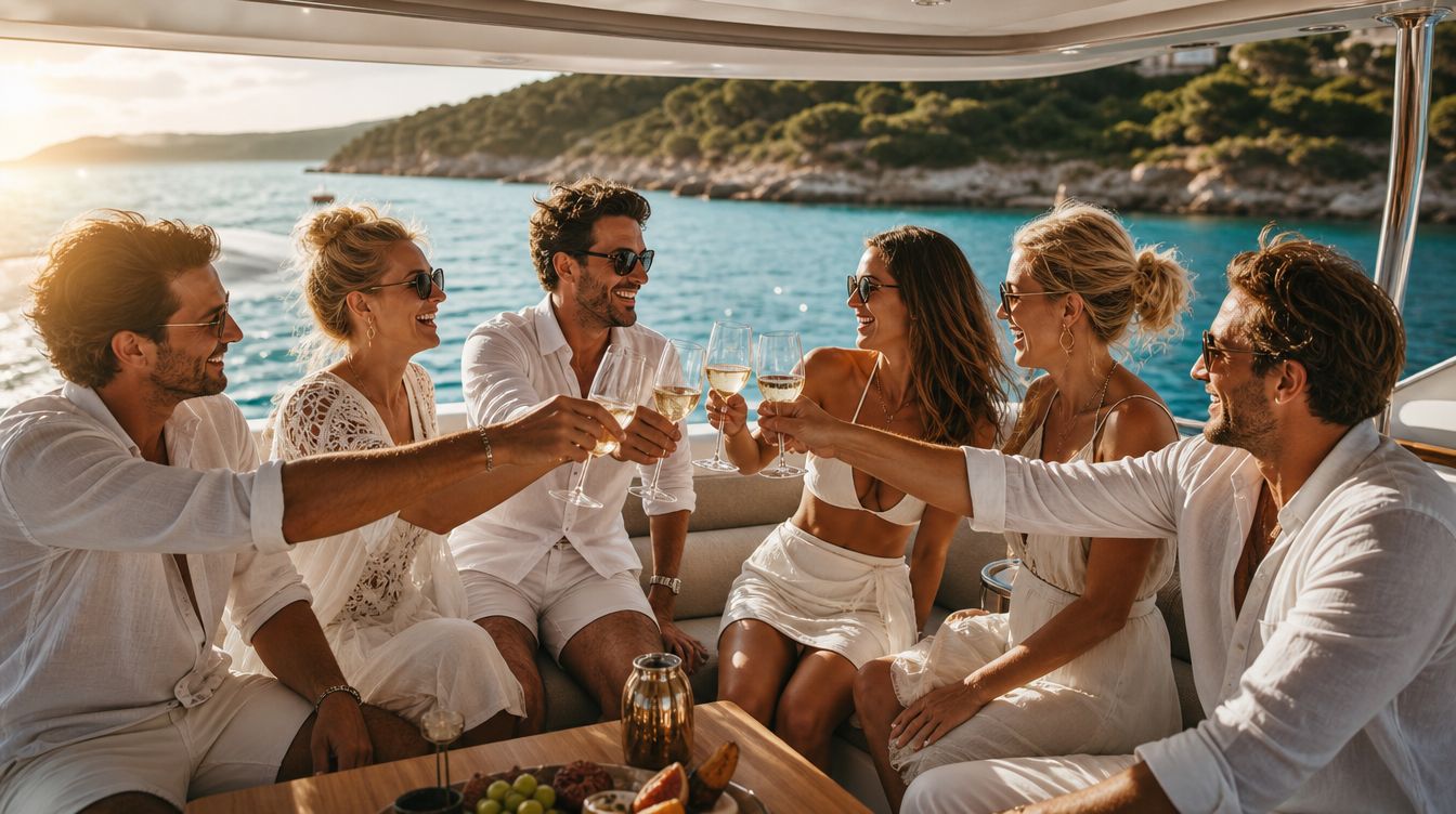 Friends toasting on the flybridge